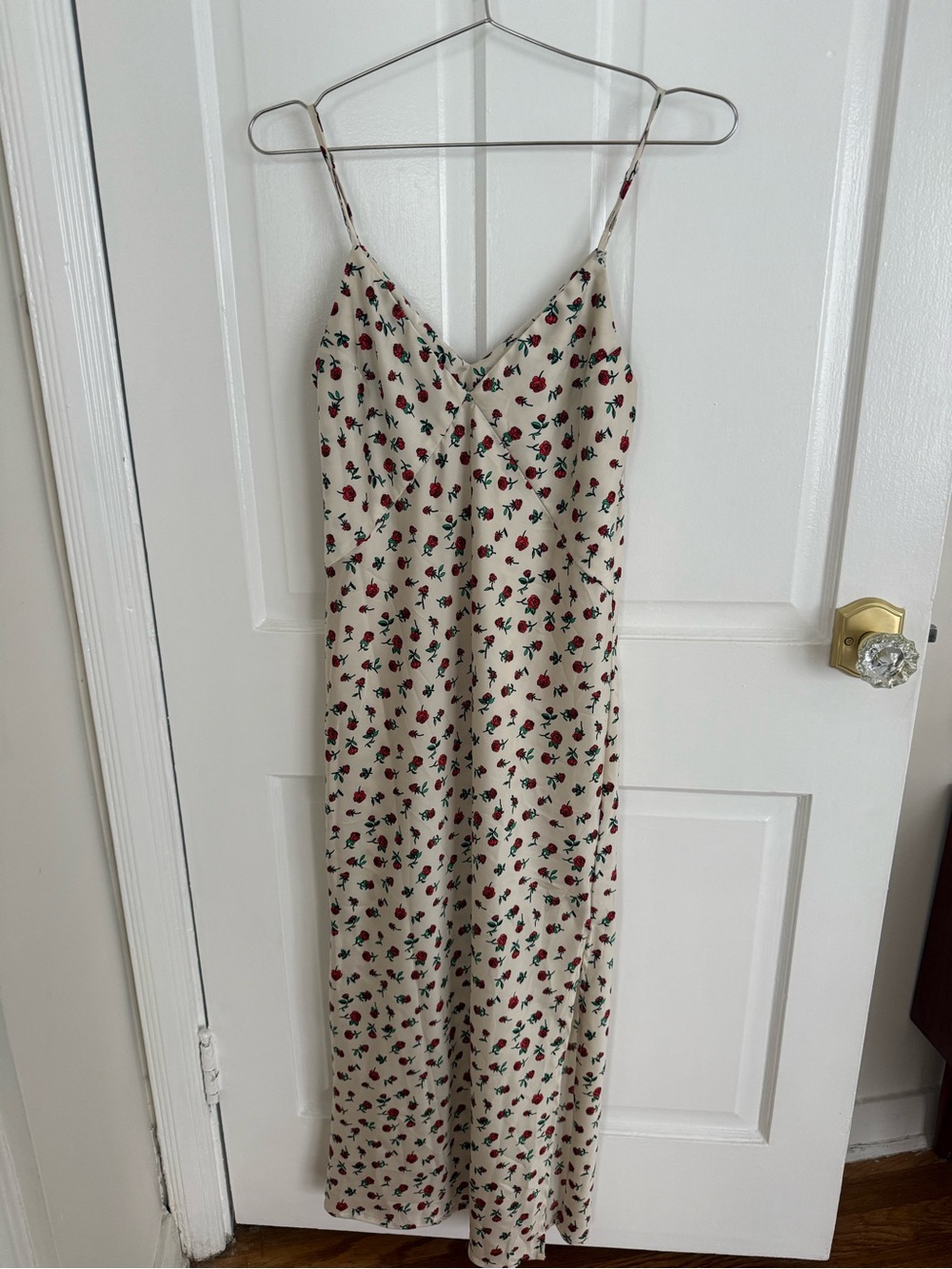 a new day Cream Maxi Slip Dress with Red Rose Print
